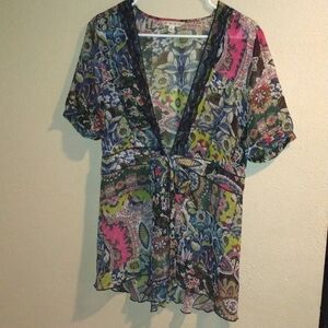 Y2K Paisley Short Sleeved Tie up Blouse by Cabi L